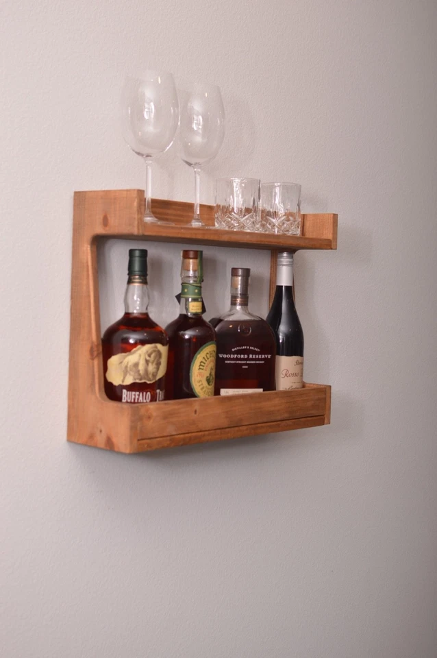 Estante de madera para licor montado en la pared y soporte de vidrio estante de barra rústico Foto 1 de 4