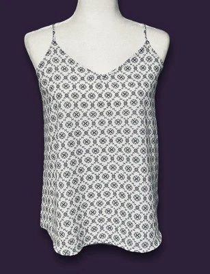 Women’s Size Large Cami Blouse White with Black Boho Floral Geometric Pattern SO - Image 1 of 4
