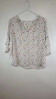 Blusa Gap Feminina Grande Branca Floral Manga Camadas Boho Flowy Leve - Imagem 1 de 4