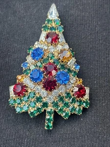 Eisenberg Ice Vintage Christmas Tree Pin Brooch Rhinestone Crystal Signed - Picture 1 of 3