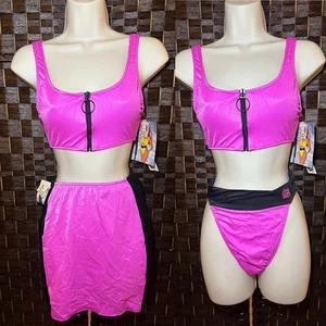 NWT Vintage 90s Sea Weed of California Bikini Zip Swimsuit w Skirt Pink Sz 7/M - Picture 1 of 20