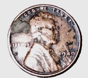 1949-S lincoln Wheat Cent, Retained Cud Error - Picture 1 of 5