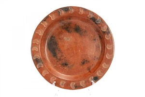 Large Clay Pottery Earthenware Folk Art Display or Serving Platter 15.5" Vintage - Picture 1 of 7