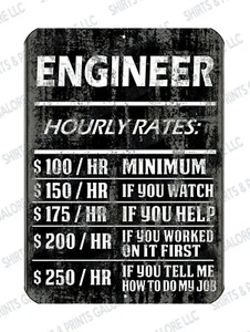 Letrero de metal divertido tarifas por hora de ingeniero 9x12 - Día del Padre Papá Taller de regalo - Imagen 1 de 1