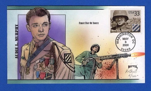 Scott 3396 Distinguished Soldiers Audie Murphy Hand Painted Bevil FDC 4/200 Cover