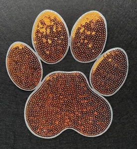 🧡🐾Orange Sequin Paw Patch – 10" x 9.5" Sparkling Glitter Iron-On Appplique - Picture 1 of 7