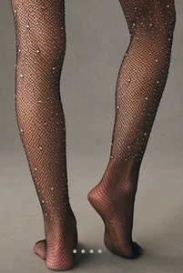 Anthropologie Edelstein Fischernetz Strumpfhose schwarz L - Bild 1 von 13