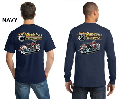 Biker Route 66 Americas Highway Classic American Motorcycle Chopper Mens T Shirt - Image 1 of 2