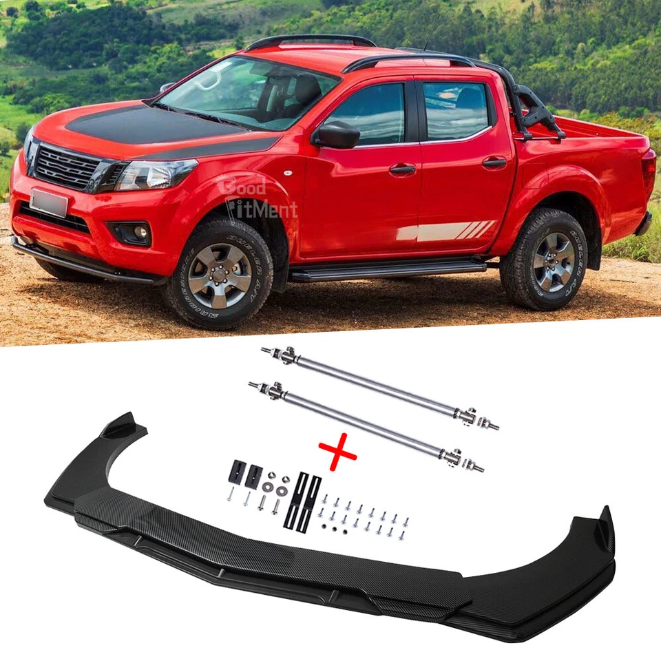 Alerón labial de parachoques delantero de fibra de carbono para Nissan Frontier + varillas de puntal Foto 1 de 4