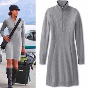 Athleta Durango Sweater Dress Medium Gray Wool Blend Front Zip Long Sleeve Knee - Picture 1 of 12