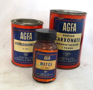 Vintage 3 Agfa advertising tins bottle photography chemicals Binghamon NY - Picture 1 of 3
