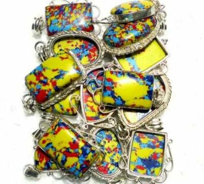 Lote al por mayor colgante enchapado en plata de ley 925 con piedras preciosas de jaspe mosíaco múltiple ~ Foto 1 de 3