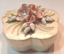 VTG Flower Shaped Jewelry & Trinket Box Made From Seashells W/ Flower Shells