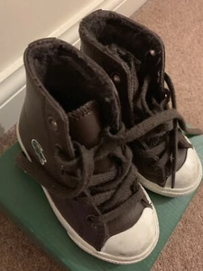 Lacoste Infant Unisex Brown Fairly Used Leather Trainers Size UK 21 Infant - Picture 1 of 3