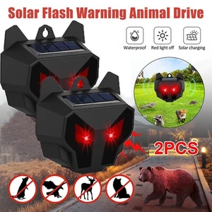 2PCS Waterproof Solar Animal Repeller w/Red Light Outdoor Garden Pests Repellent - Picture 1 of 16