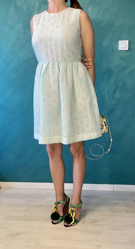 Abito svasato pizzo misto lana Valentino rosso 690€ IT44 turchese verde.