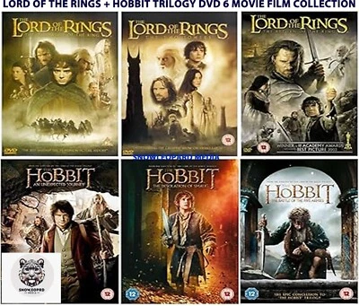 LORD OF THE RINGS + HOBBIT TRILOGY DVD 6 MOVIE FILM COLLECTION New UK Release - Image 1 of 2