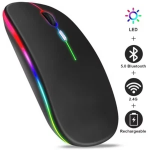 Rechargeable Bluetooth Wireless Black Mouse RGB Computer Mouse LED Light Gaming - Picture 1 of 5