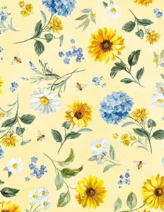 WILMINGTON FABRICS WITH#89283 557 BEES&BLOOMS"OVERALL SMALL YELLOW PRINT " BTY - Picture 1 of 1