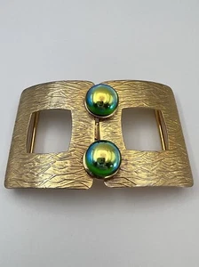Vintage Two Piece Interlocking Gold Tone MOD Sash Belt Buckle Iridescent Bead - Picture 1 of 7