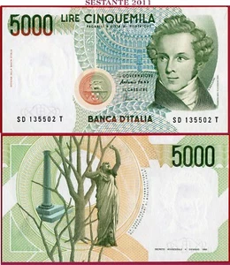 ITALIA ITALY - 5.000 5000 LIRE BELLINI 1996 - LETTERA D - P 111c - FDS / UNC - Imagen 1 de 3