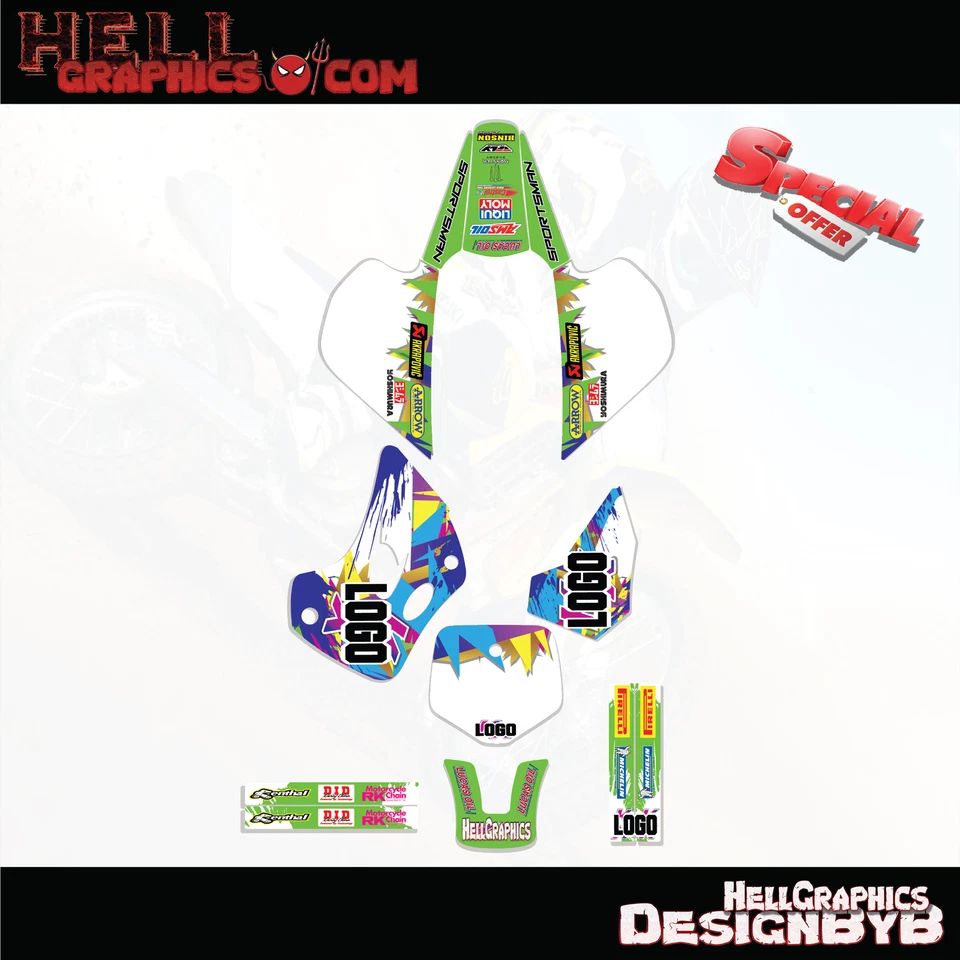 KIT DE GRÁFICOS PARA KAWASAKI KX80 KX 80 1994-1997 CALCOMANÍAS PEGATINAS BLANCO VERDE BLANCO Foto 1 de 1