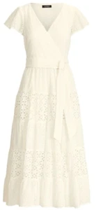 Lauren Ralph Lauren Midikleid Ösen weiß Rüschen Gr. 16 neu mit Etikett $ 245 100 % Baumwolle - Bild 1 von 10