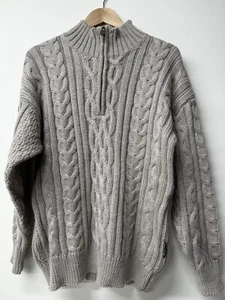 Herren Woolovers Pullover Gr. M Grobstrick Zopfmuster 100% Britische Wolle 1/4 Reißverschluss Braun - Bild 1 von 18