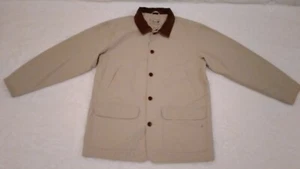 VTG 90s L.L. Bean Canvas Tan Corduroy Collar Barn Chore Hunting Coat Jacket Sz L - Picture 1 of 12