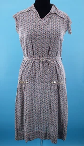 VTG Women's 20s Red, Blue & Black Printed Drop Waist Cotton Dress Sz M 1920s - Picture 1 of 19