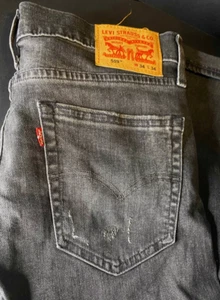 Pantalones de mezclilla Levis Premium 519 negros para hombre 34x34 rectos Big E Distress - Imagen 1 de 9