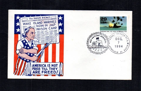 U.S. COVER. USS ARIZONA MEMORIAL SPEC CANCEL & COLOR CACHET WAKE ISLAND MARINES Cover