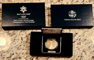 2002 Proof Salt Lake City Winter Olympics Silver Commemorative Dollar UNC OGP - Picture 1 of 3