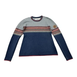 Obermeyer Fair Isle Wool Blend Knit Sweater Women’s Size Large Navy Blue - Picture 1 of 8