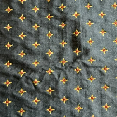 Vtg Colonial Revival Star Medallion Jacquard Upholstery Fabric Blue Gold 47x56 - Image 1 of 4