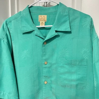 Camisa Jos A Bank Para Hombres XXL Verde Hawaiana Aloha Piña Palmeras Botón Delantero Foto 1 de 4