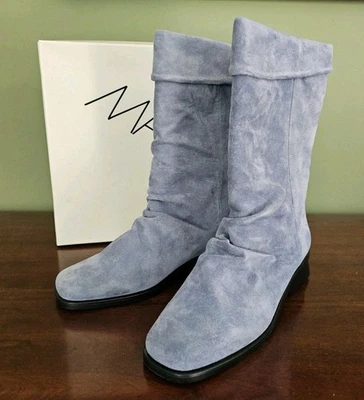 Markon 80s 90s Simon Slouch Boots Fold Down Suede Midcalf Sky Blue 8-1/2W 8.5 - Image 1 of 4