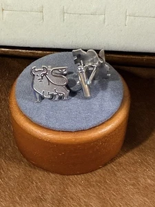 925, Sterling Front Vintage Bull Taurus Cufflinks, Astrological - Picture 1 of 4