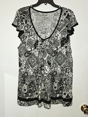 Ellen Tracy Mujer Yours to Love Manga Corta Chemise, Negro/Blanco Paisley XL Foto 1 de 4