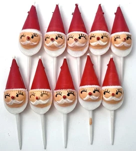 Vtg Santa Claus Picks Plastic Cake Toppers 10 Party Floral Christmas 50s Kitsch - Picture 1 of 10