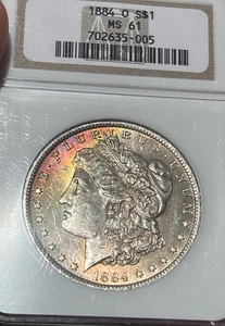 1884-O Morgan Silver Dollar - NGC MS61 - Toned Crescent Obv, Frosty Reverse - Picture 1 of 10