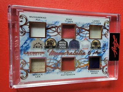 BRUCE LEE MUHAMMAD ALI MIKE TYSON HOLMES PATTERSON BOWE JERSEY CARD #d18/30 LEAF - Image 1 of 3