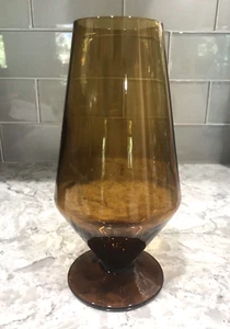Vintage Brown Footed Glass Vase 7.5” Tall Mid Century Retro Shaped Fall Decor - Picture 1 of 5