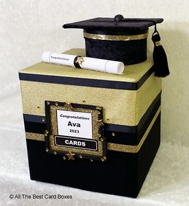 Graduation Cap Card Box,graduation 2025,personalized,gold,black,holds 100+ cards - Picture 1 of 3