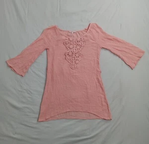 Blu Pepper Vintage Top Sz S Peach Salmon Flare Boho Hippie Light Embroidered - Picture 1 of 8