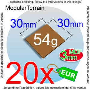 20x 3mm MDF 30mm 30x30mm Square Base Socle Carré War Hammer 40k Age Of Sigmar - Imagen 1 de 7
