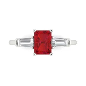 2.0 ct Emerald Cut 3 stone Tourmaline Promise Bridal Wedding Ring 14k White Gold - Picture 1 of 11