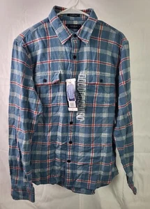 Lucky Brand Flannel Shirt Men Sm Blue Plaid Long Sleeve Button Up 2 Pocket NWT - Picture 1 of 7
