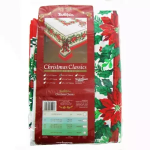 NEW Christmas Classics Pretty Poinsettia Tablecloth Red/Green on White 60"x84" - Picture 1 of 6