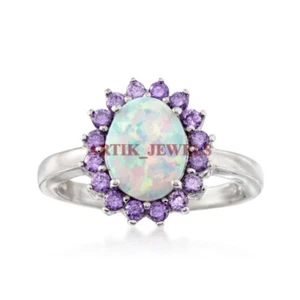 Natural Opal & Amethyst Gemstone with 925 Sterling Silver Ring for Women's #4393 - Picture 1 of 10